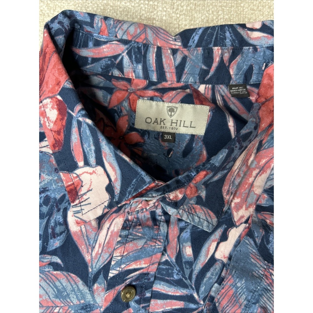 Oak Hill Mens 3XL Blue Hawaiian Camp Shirt Tropical Island Print Cotton Coastal - Picture 2 of 8